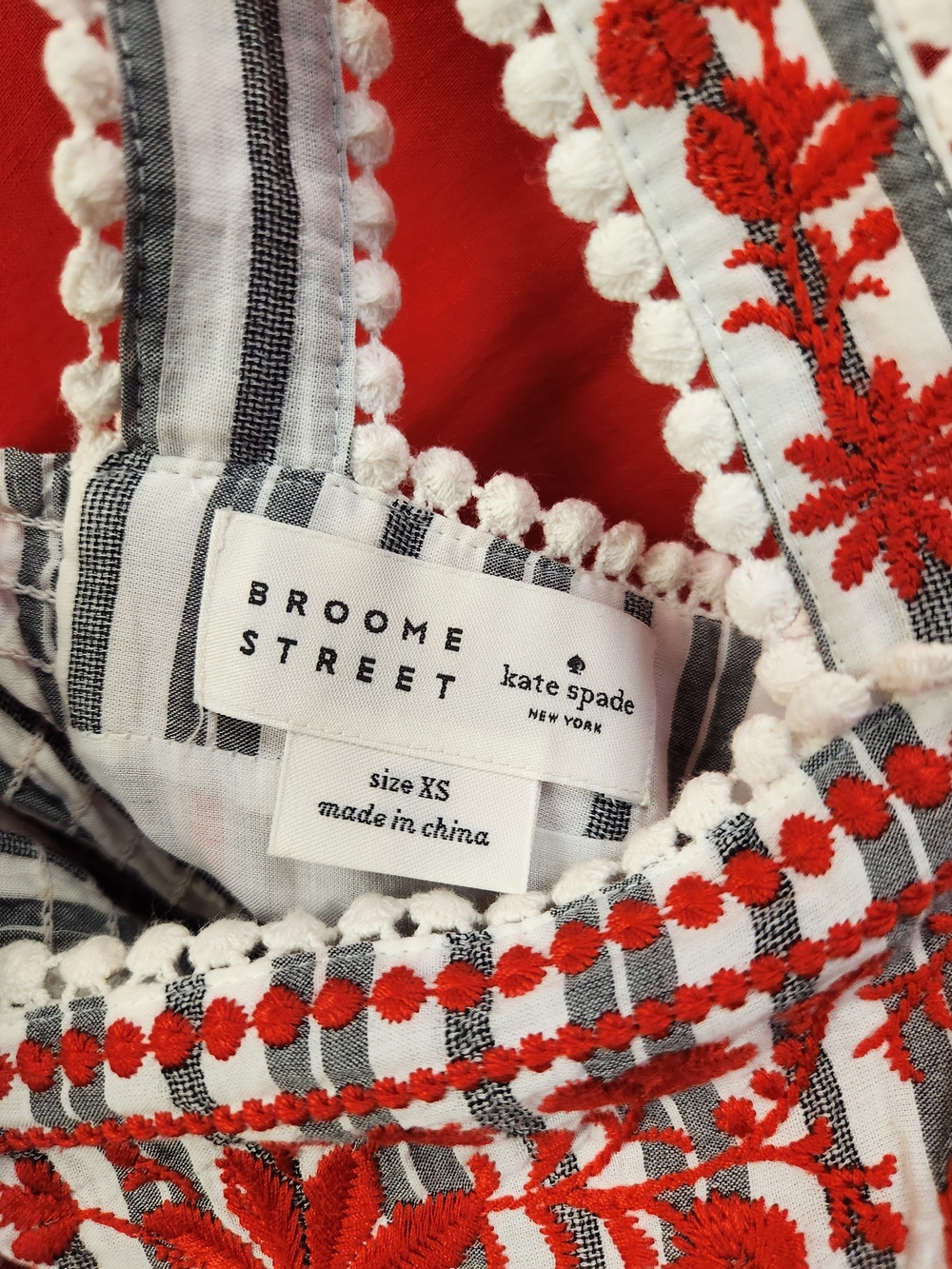 kate spade Red and White Striped Midi Dress with Embroidered Bodice - Picture 5 of 7